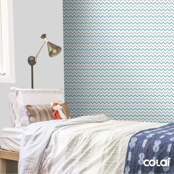Papel De Parede Lavável Chevron Cinzas E Azuis 3m - 3