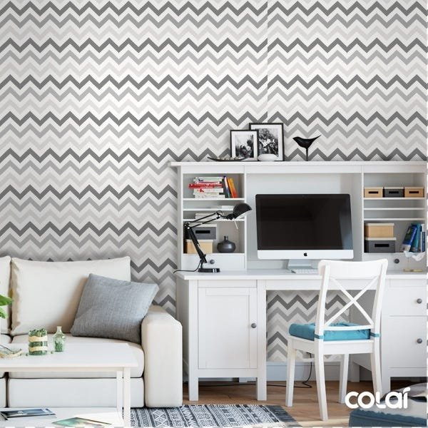 Papel De Parede Lavável Chevron Tons De Cinza 6m - 4
