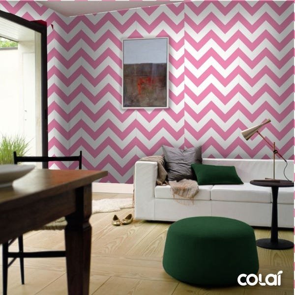 Papel De Parede Lavável Chevron Grandes Rosas 3m - 2