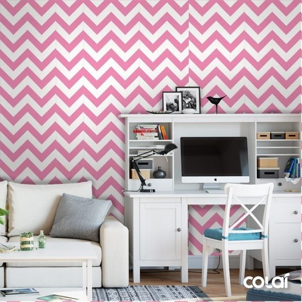 Papel De Parede Lavável Chevron Grandes Rosas 3m - 4