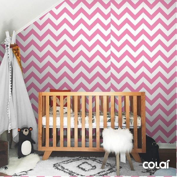 Papel De Parede Lavável Chevron Grandes Rosas 3m - 5