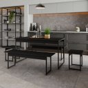 Ver imagem 1 de Mesa de Jantar com 2 Banco e 2 Banquetas Estilo Industrial Preto Ônix