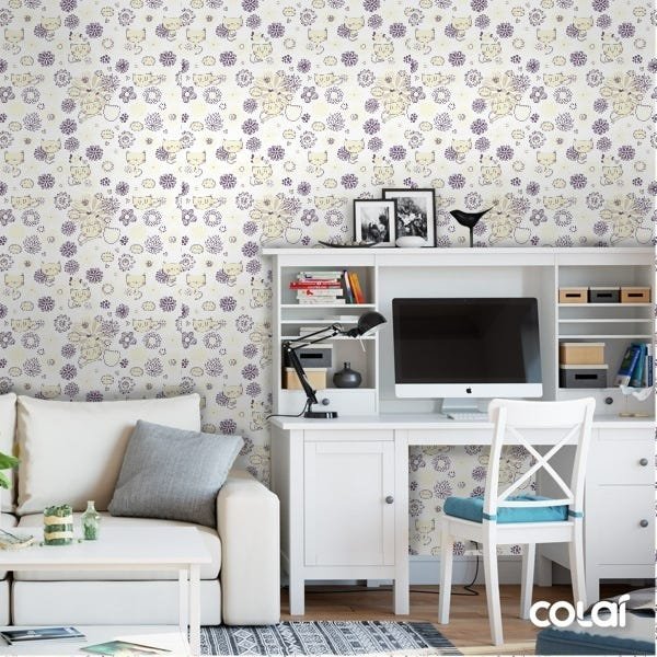 Papel De Parede Adesivo Lavável Gatos E Flores 15m - 2