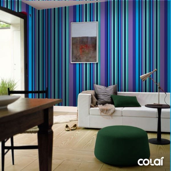 Papel De Parede Adesivo Lavável Listrado Azul Neon 6m - 4