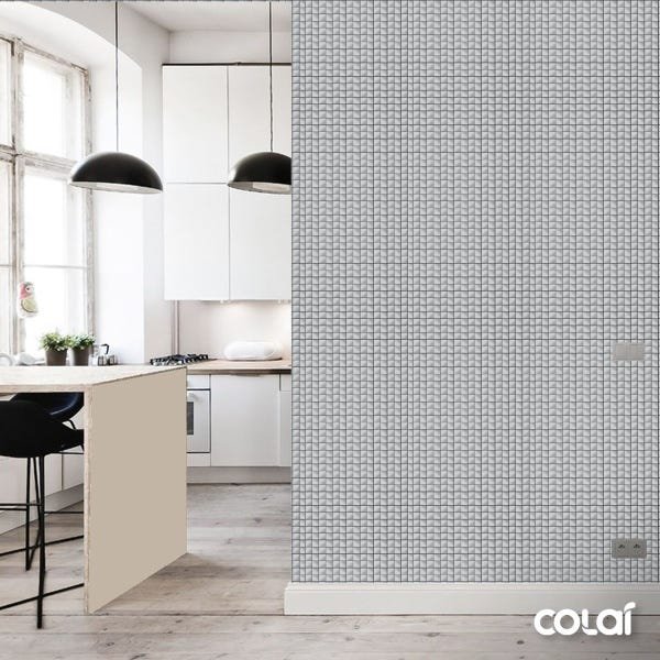 Papel de Parede Lavável Pastilhas Cinzas Degradê 15m - 3