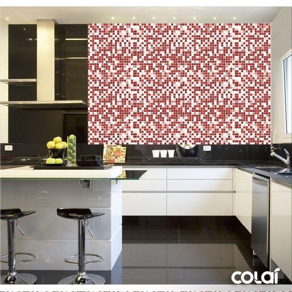 Papel de Parede Lavável Pastilhas Abstratas Vermelhas 15m - 2