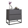 Mesa de Cabeceira Eros 45 Cinza Fosco Estilo Industrial com 2 Gavetas Puxadores Cava Pé Metal Preto - 2