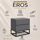 Ver imagem 2 de Mesa de Cabeceira Eros 45cm Cinza Estilo Industrial com 2 Gavetas Puxadores Cava Pé Metal Preto