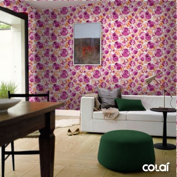 Papel De Parede Adesivo Lavável Abstrato Bolas Rosas 12m - 4