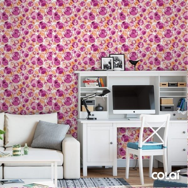 Papel De Parede Adesivo Lavável Abstrato Bolas Rosas 12m - 2