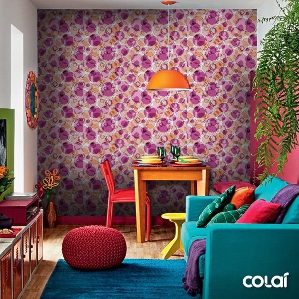 Papel De Parede Adesivo Lavável Abstrato Bolas Rosas 12m - 5