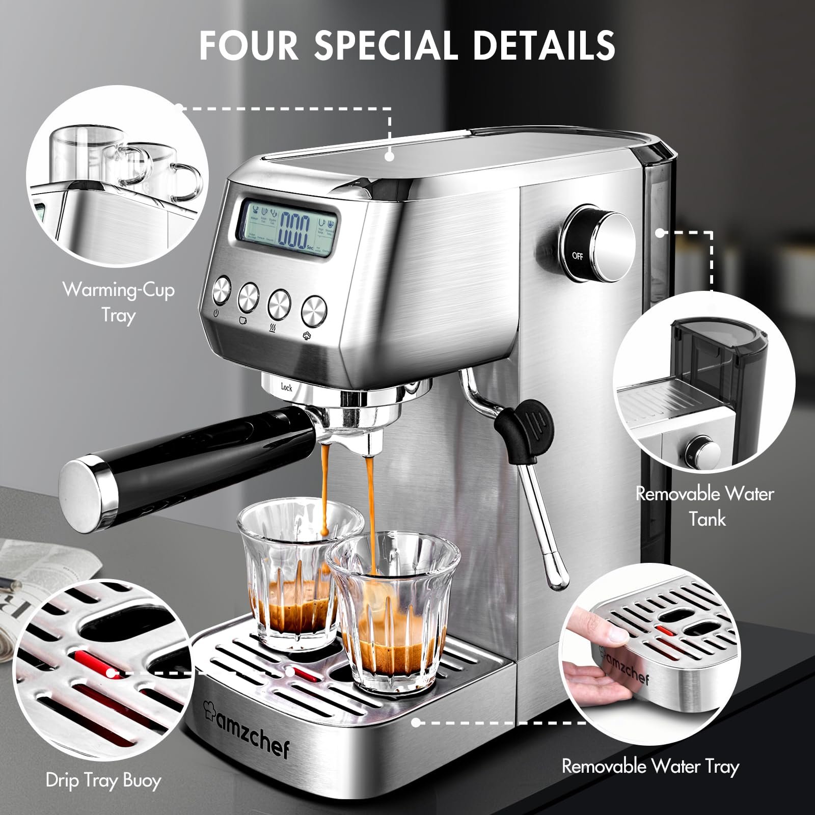 Máquina de Espresso Amzchef com Espumador de Leite e Painel Lcd (prata) - 6