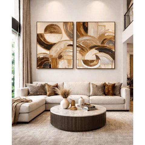 Quadros Abstratos Moderno Tons Neutros Dourado 120x88cm Sala Canvas Moldura Flutuante