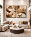 Ver imagem 1 de Quadros Abstratos Moderno Tons Neutros Dourado 120x88cm Sala Canvas Moldura Flutuante
