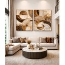 Ver imagem 1 de Quadros Abstratos Moderno Tons Neutros Dourado 120x88cm Sala Canvas Moldura Flutuante