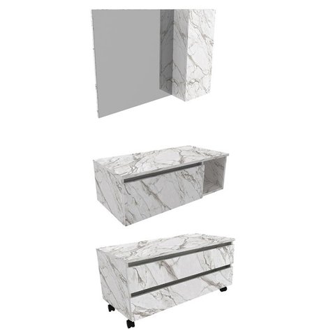 Conjunto De Armarios Para Banheiro Com Espelheira BN11 Marmore Branco Tecno Mobili