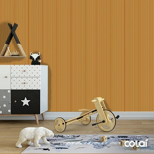 Papel De Parede Adesivo Lavável Listrado Dourado 3m - 6