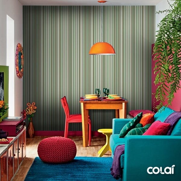 Papel De Parede Adesivo Lavável Listras Tons De Verde 3m - 5