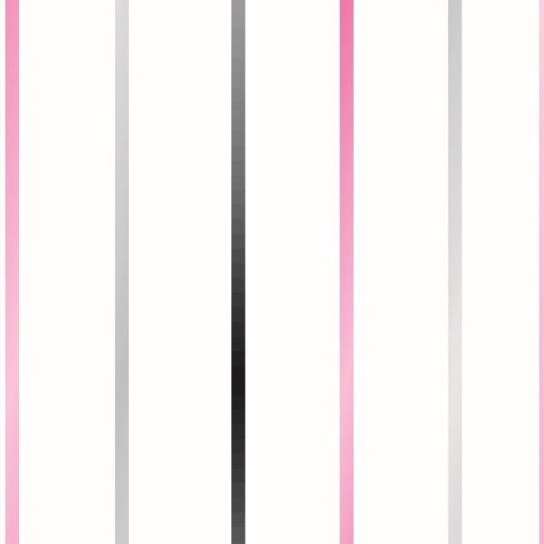 Papel De Parede Lavável Listrado Rosa, Cinza E Preto 3m - 1
