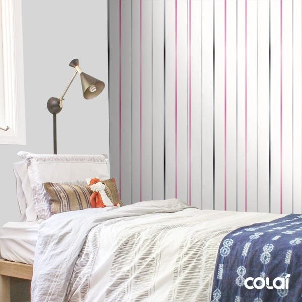 Papel De Parede Lavável Listrado Rosa, Cinza E Preto 3m - 3
