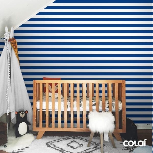 Papel De Parede Lavável Listras Horizontais Azul 3m - 7