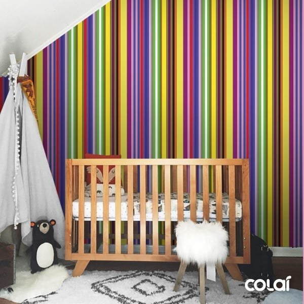Papel De Parede Adesivo Lavável Listrado Multicolorido 6m - 7