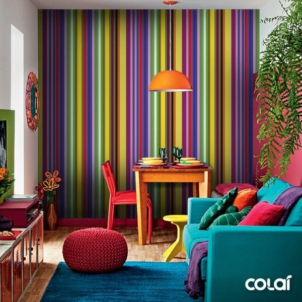 Papel De Parede Adesivo Lavável Listrado Multicolorido 6m - 5