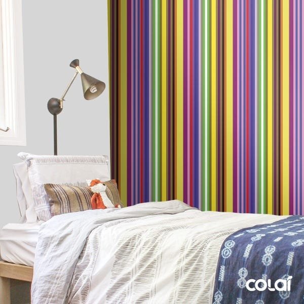 Papel De Parede Adesivo Lavável Listrado Multicolorido 6m - 3