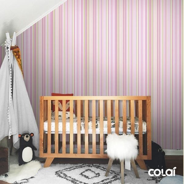 Papel De Parede Adesivo Lavável Listrado Rosa E Verde 6m - 7