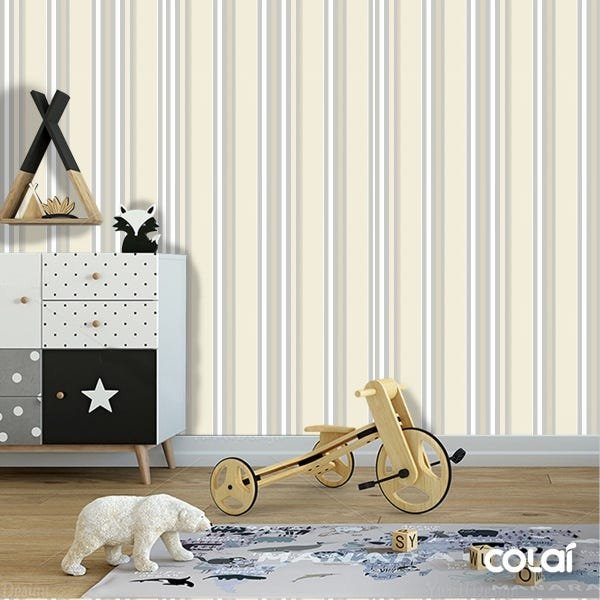 Papel De Parede Adesivo Lavável Listrado Amarelo Claro 6m - 6