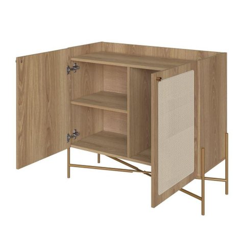 Balcão Bar 2 Portas 93cm Palhinha Pé Metal Oslo