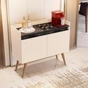 Ver imagem 2 de Aparador Buffet Gold Marmorizado 2 Portas Pés Madeira Maciça Off White/marmore Preto