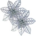 Ver imagem 1 de Kit 20 Flores Prata Gliter Decoração Árvore de Natal de 14cm