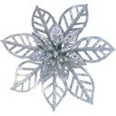 Ver imagem 3 de Kit 20 Flores Prata Gliter Decoração Árvore de Natal de 14cm