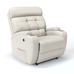 Poltrona do Papai Reclinável em Couro Bovino Cor Off White Reclinação Elétrica - Modelo Florença