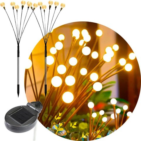 Pisca Solar de Bolinhas Jardim 12 Lâmpadas Leds Amarelo 60cm