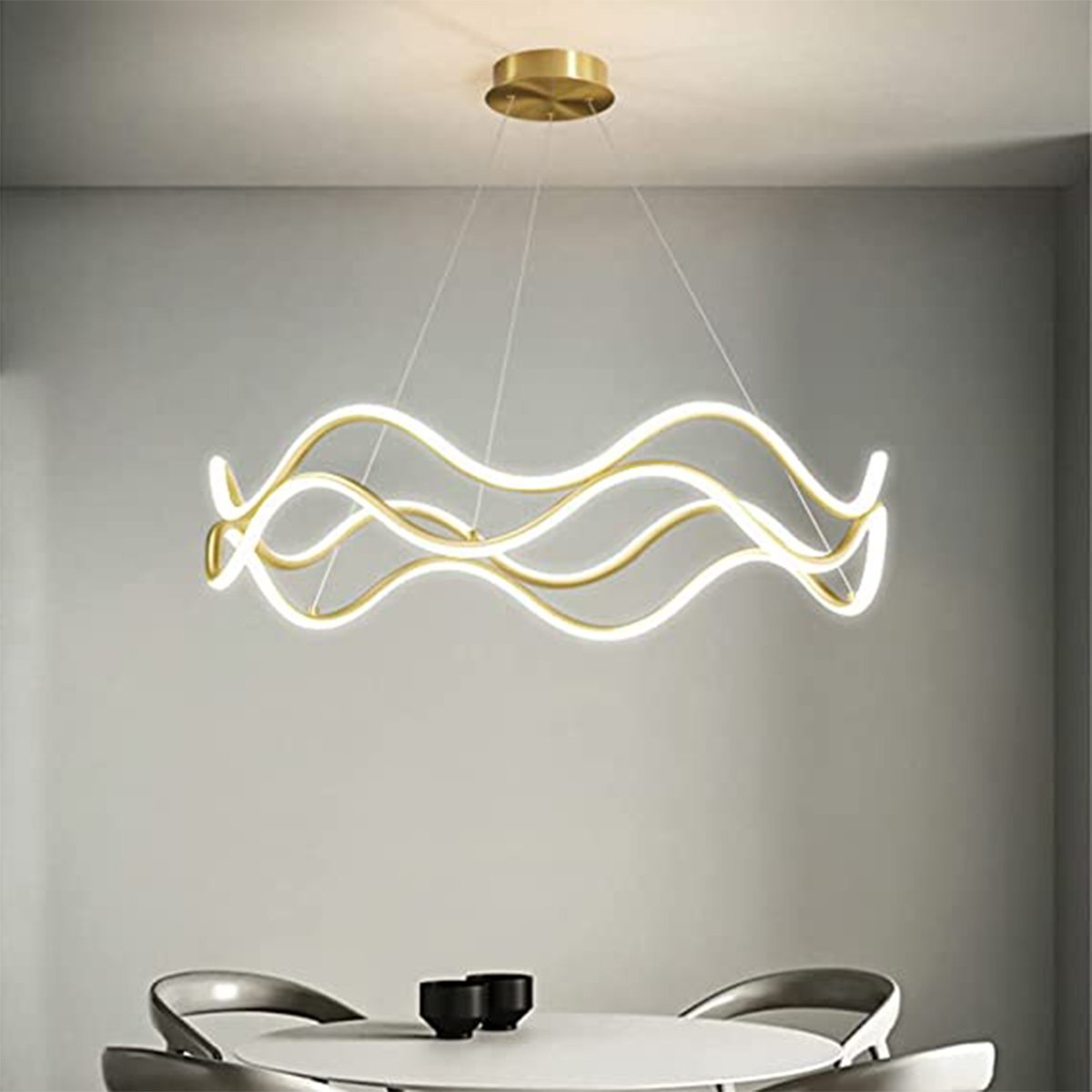 Luminaria Pendente 3 em 1 Lustre Ondas Infinito 52W Led Arco Aneis Dourado Residencial Comercial Sal - 2