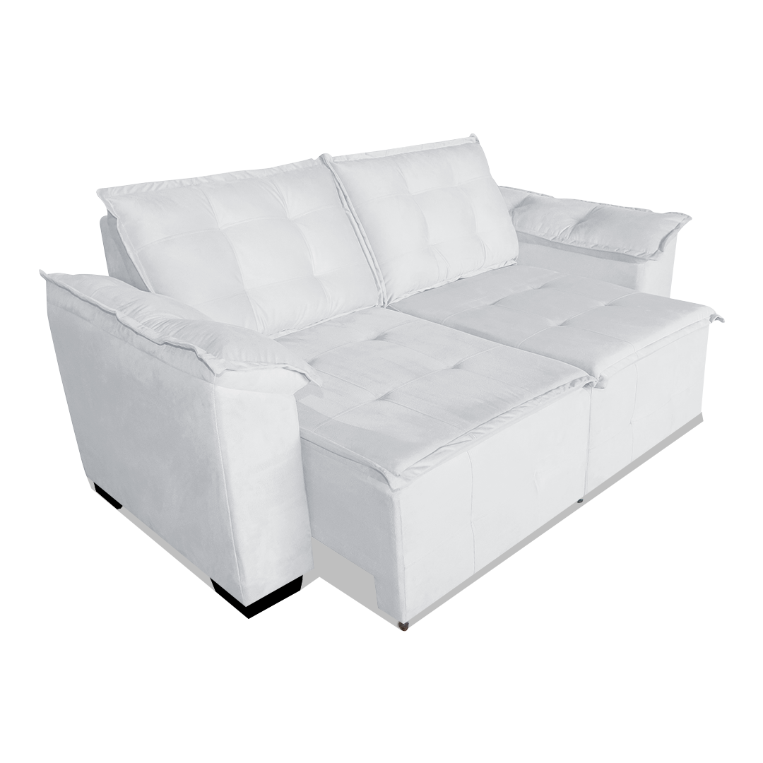 Sofá Retrátil 2 metros Kiev 3 lugares Corino Branco MadeiraMadeira