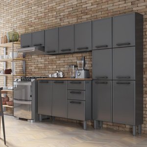 Cozinha Completa Aço 14 Ptas 2 Gav Grafite Estilo Bertolini