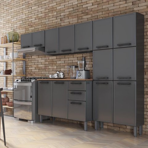Cozinha Completa Aço 14 Ptas 2 Gav Grafite Estilo Bertolini