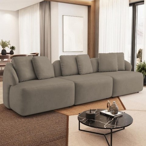 Sofá 3 Lugares para Sala de Estar Living 228cm Arlo F04 Veludo Marrom Claro - Lyam Decor