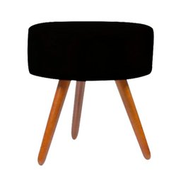 Puff Redondo Pé Palito Preto Suede Triangulo 3 Pés Palitos - 1