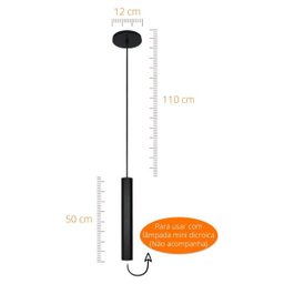 Kit 2 Pendente Tubo 35cm Gu10 Preto para Bancada Cozinha Banheiro Quarto - 3