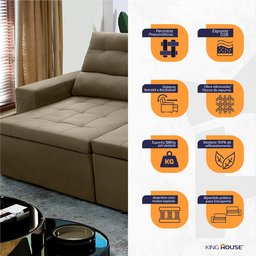 Sofá Retrátil/Reclinável Arizona 2,30m Suede Bege - King House - 6