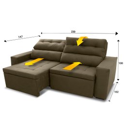 Sofá Retrátil/Reclinável Arizona 2,30m Suede Bege - King House - 2