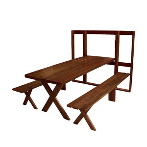 Conjunto Dobrável de Parede Para Churrasco 2m 2 Bancos Madeira Maciça Eucalipto Escuro