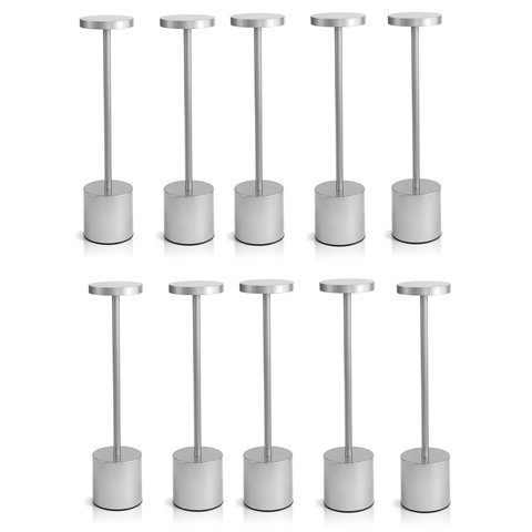 Kit 10 Luminárias de Mesa Touch Candeeiro Led sem Fio Recarregável Prata