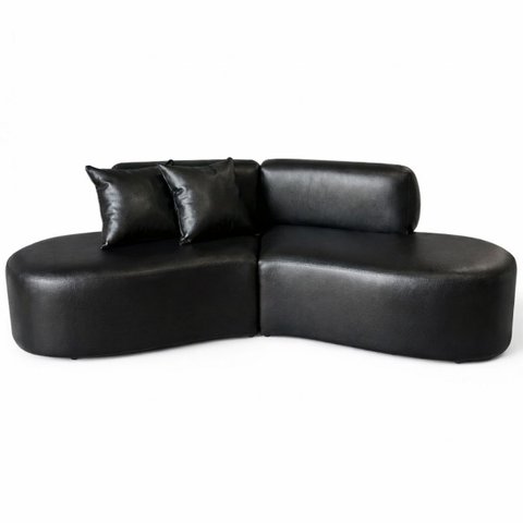 Sofá Orgânico Curvo Quatro Lugares 250cm em Corino Ocre Luxuoso com Almofadas