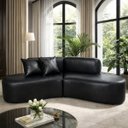 Ver imagem 2 de Sofá Orgânico Curvo Quatro Lugares 250cm em Corino Ocre Luxuoso com Almofadas