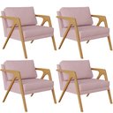 Ver imagem 1 de Kit 4 Poltronas Decorativas para Sala Estar Pietra Estrutura de Madeira L02 Suede Rosê - Lyam